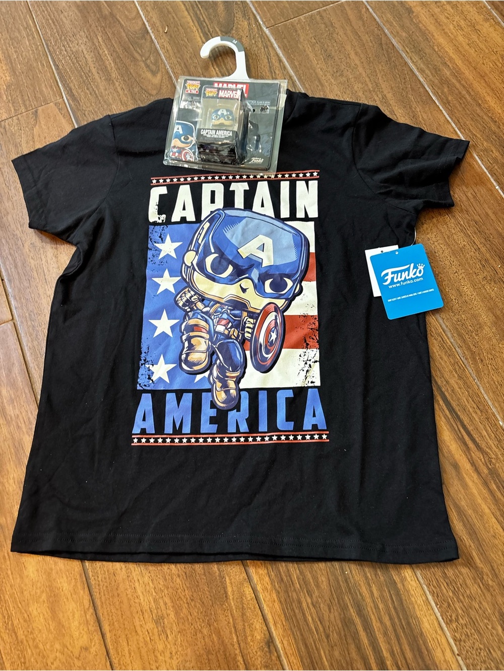 Funko Black Captain America Kids Graphic Tee with Blue & Red Art